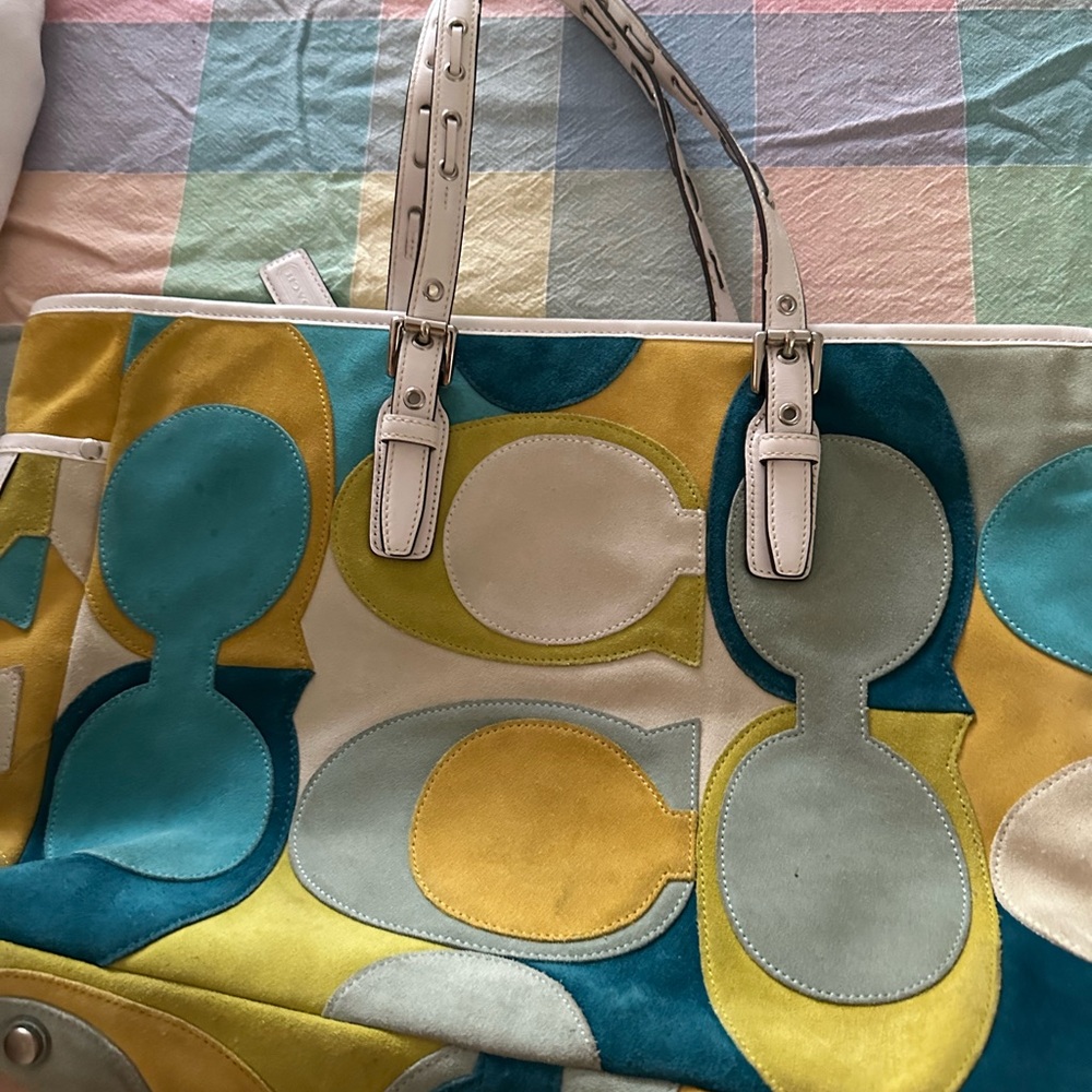 Vintage Suede Coach Multicolor Signature Tote